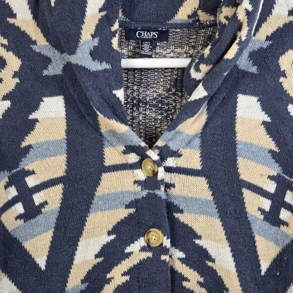 Chaps Women's Large Knit Western Weave Blue / White/ Creme Cardigan - Picture 2 of 8